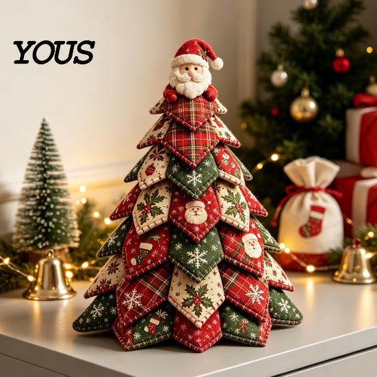 Patchwork Tree Crafting Supplies DIY Quilted Christmas Kit, 3D Fabric Craft Set for Project Beginners, Handmade Tabletop Holiday Decor with