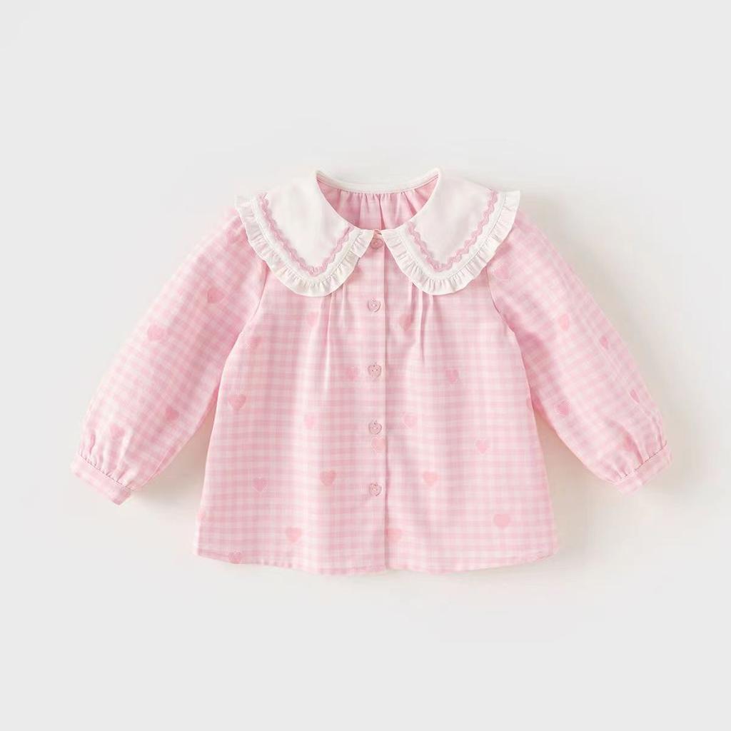 David Bella Girls' Shirt Autumn Dress Children's Pure Cotton Checkered Shirt Baby Girls' Stylish Top