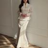  Autumn New European and American Women's Clothing Cross-border Skirt Stand-up Collar Waist Zipper Top Long Fishtail Skirt