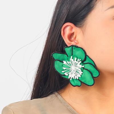 Multi-Color Handmade Fabric Simulation Flower Earrings Fashion Stacked Temperament Vacation Style Exaggerated Big Flower Ears