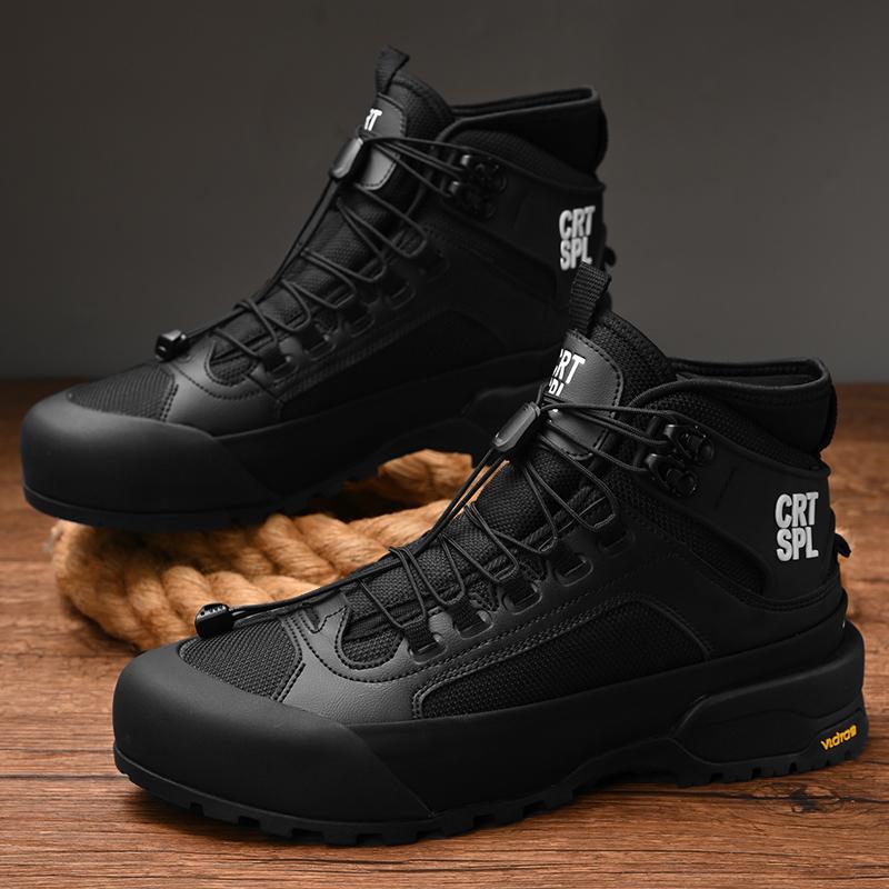 Fashion Autumn Winter Mens Basic Boots Fashion High Top Shoes Outdoor Leather Botas Leisure Walk Male Ankle Boots Comfy Motorcycle Boots