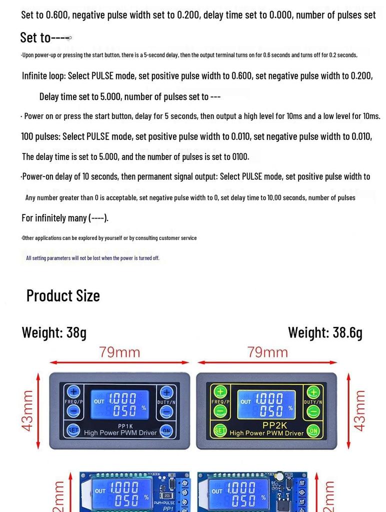 Adjustable High-Power Motor Speed and Solenoid Valve Control with Dimming, Pulse Count, Frequency, Duty Cycle, and Delay Functions