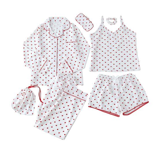 Women'S 7-Piece Satin Pajama Set Sexy Cami Top Button Down