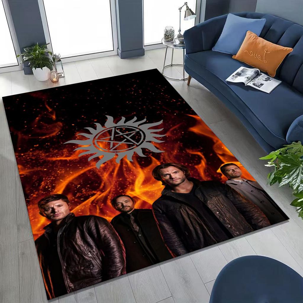 Tapete SPN Supernatural Dean Sam Winchester Castiel para Quarto Sala Sofá Casa Capacho Decoração, Tapete de Chão Grande Antiderrapante para Crianças