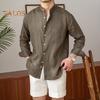 Spring Fall Men Shirt Stand Collar Single-breasted Long Sleeves Buttons Solid Color Cardigan Formal Business Style Office Top