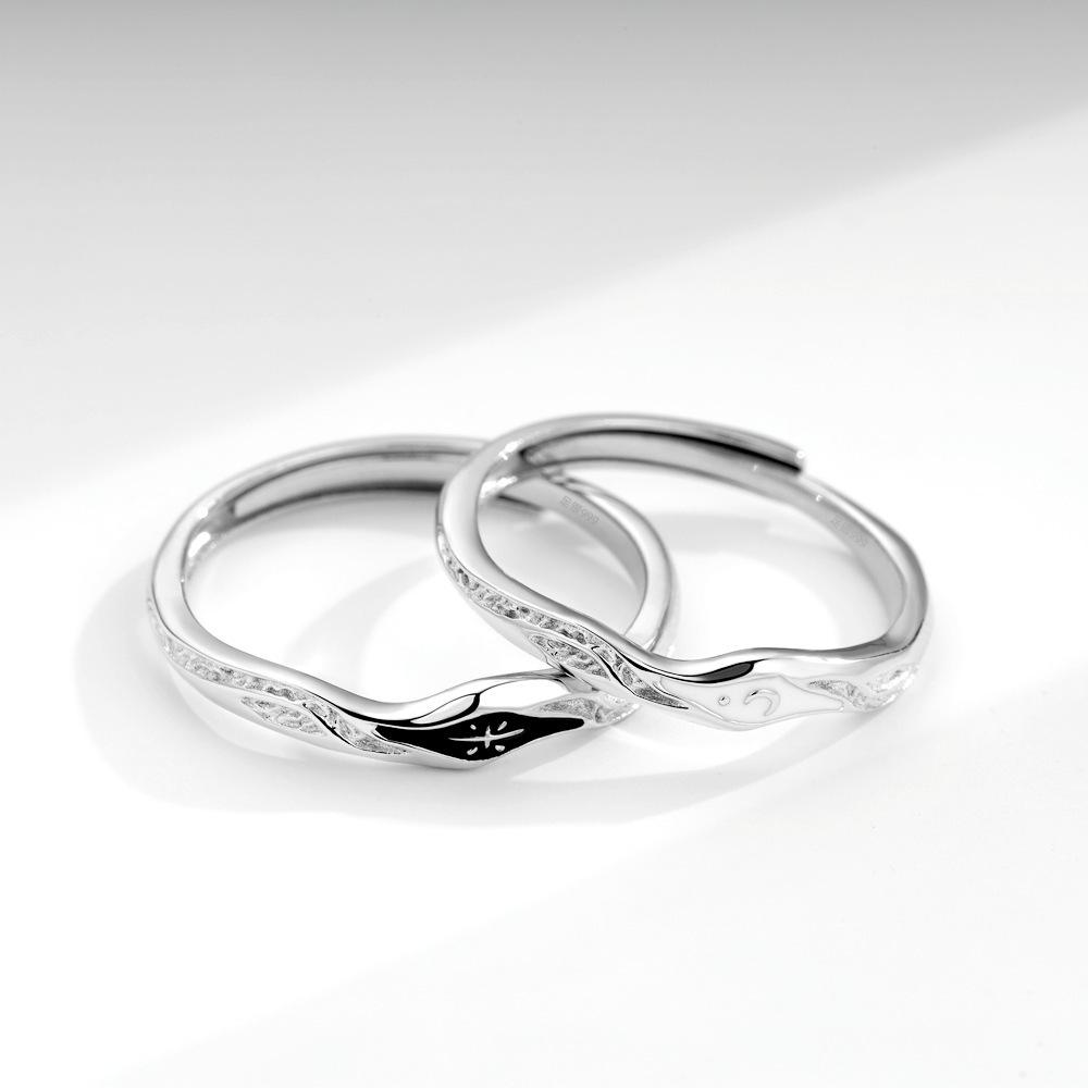 Anelli Coppia Stella & Luna in Argento Sterling 999 - Design Aperto Regolabile per Uomo & Donna
