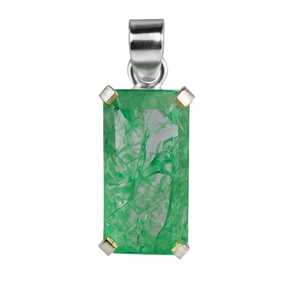 A+ CERTIFIED 44 Ct Natural Green Emerald 925 Sterling Silver Emerald Cut Pendant AI-127-NS