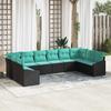 10 Piece Sofa Set with Cushions Black Poly Rattan