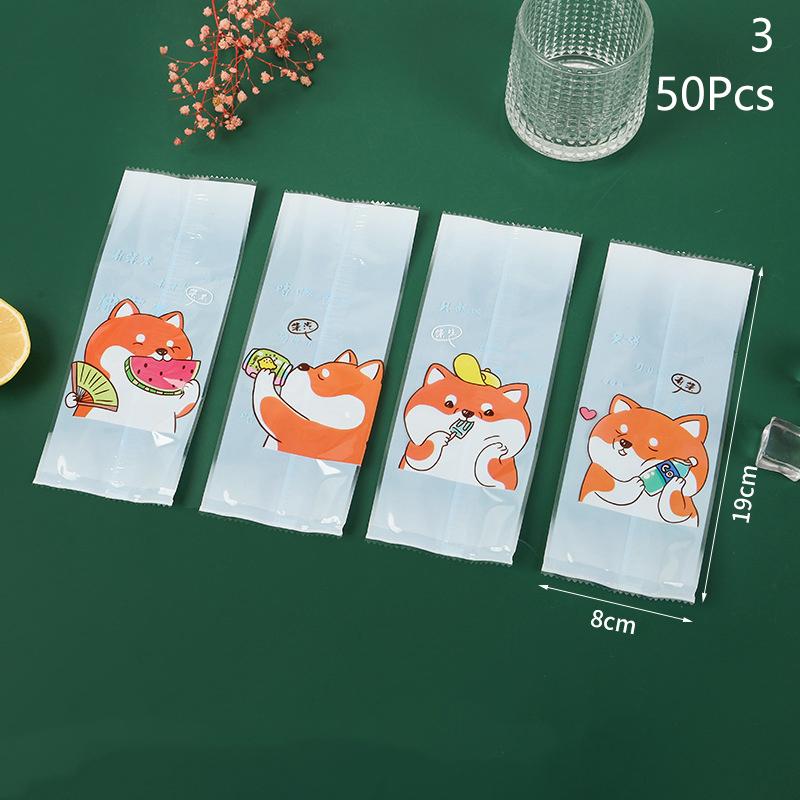 50Pcs Food Grade Ice Cream Bags Disposable Plastic Popsicle Protective Cover Storage Cartoon Ice Popsicle Packing Bag Diy