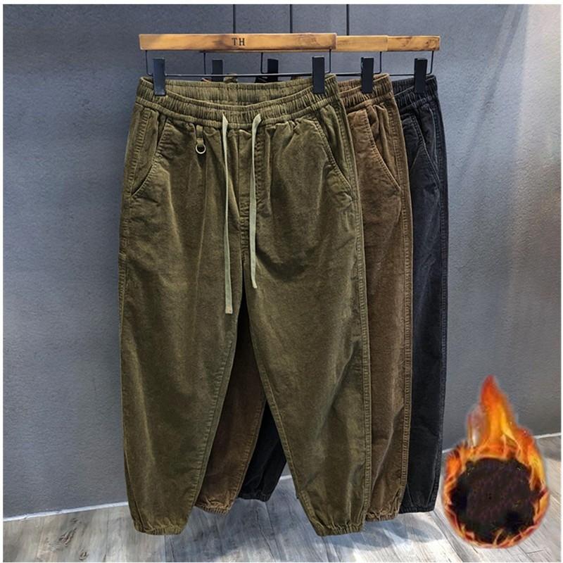 Herren Winter Retro Cordhose Lässig mit Fleece Futter, Bündchen, Elastischer Bund, Locker Geschnitten Arbeitskleidung Hose, Herbst Einzelstück Hose