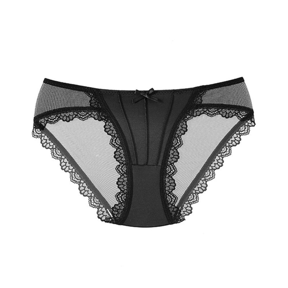 Low Waist Lace Panties Bow Mesh Flower Briefs Hollow Underwear for Women Lady