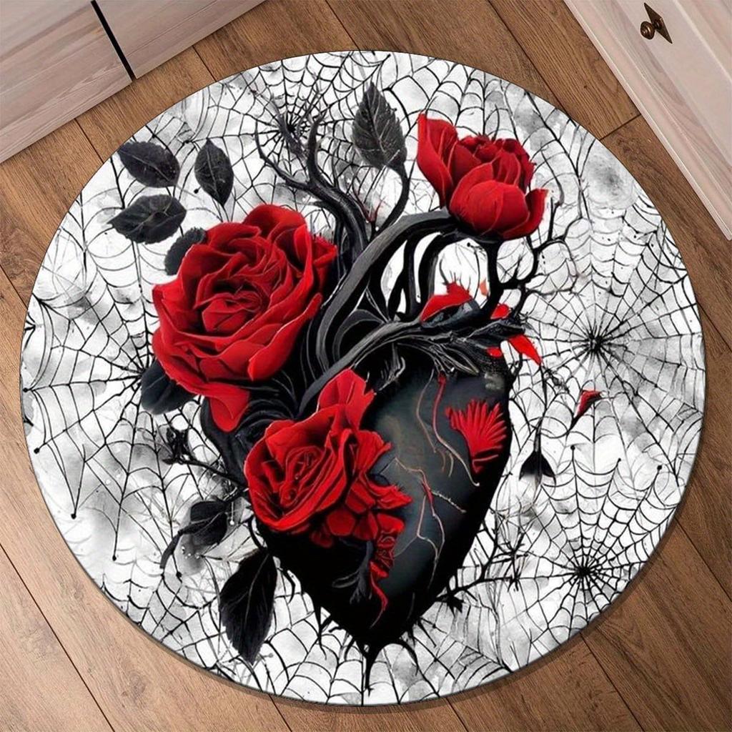 1pc Heart-shaped Flower Round Rug: Decorative Floor Mat for Living Room, Bedroom or Office, Non-slip, Crystal Velvet