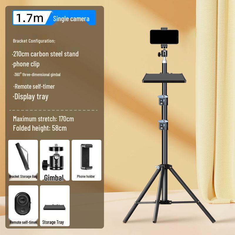 Dual Phone Live Streaming Stand with Multi-Camera Holder and Fill Light for Douyin
