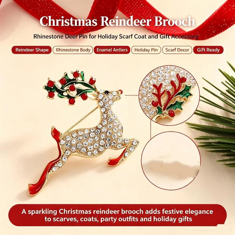 Christmas Rhinestone Elk Brooches For Women Unisex Enamel Animal Fawn Pins Event Party Backpack Decoration Clothes Accessories