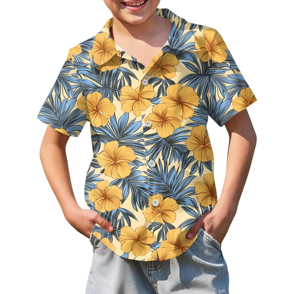 Jungen kurzärmeliges Hawaiihemd, Kinder Sommer Hemd mit Knöpfen