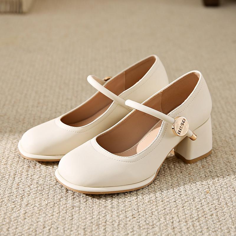 

High heels, light mouth, comfortable Mary Jane single shoes for women 2025 spring European station, new sweet style fashion small leather shoes for 34 бежевый
