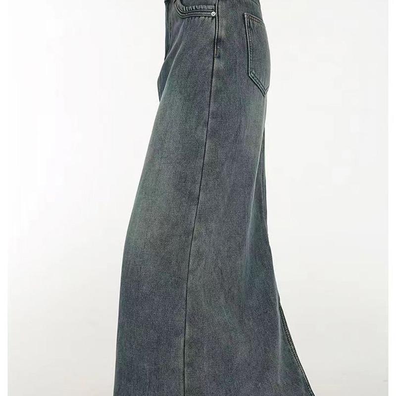 Fusta de blugi îngroșată din lână Vintage plus, iarnă, cu talie înaltă pentru slăbire, cu fantă peste genunchi, fustă într-un singur pas Fusta în formă de A