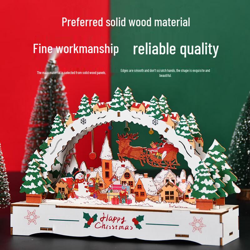 DIY Wooden Luminous Christmas Town Tree Decoration