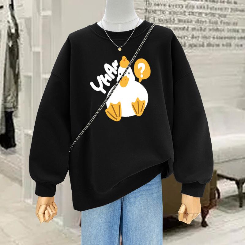 2025 autumn and winter new crew neck design cartoon fashion versatile velvet thickened sweater women's base