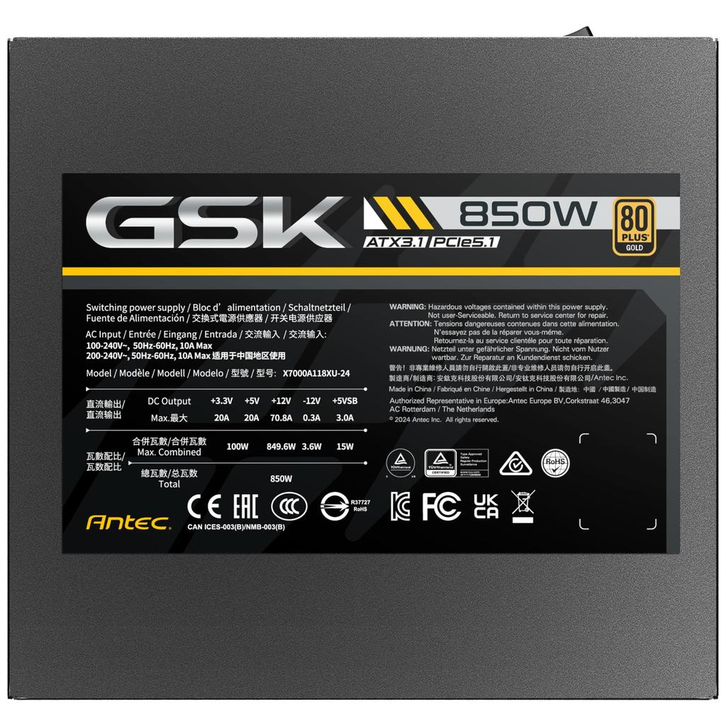 ANTEC GSK850 80PLUS GOLD Highly Efficient and Durable Power Supply Unit ATX3.1 Certified,