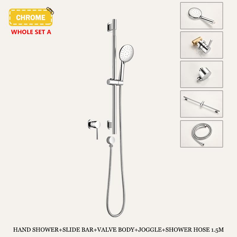 Chromová nástěnná nastavitelná zvedací tyč s 3-funkční ruční sprchou Mosazný ventil pro teplou a studenou směšovací armaturu Koupelnová sprchová sada