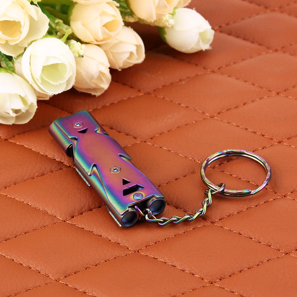 Mini Small Whistle Pendant with Keychain Stainless Steel Keyring Whistles High Decibel Double Pipe Lightweight for Game Referee