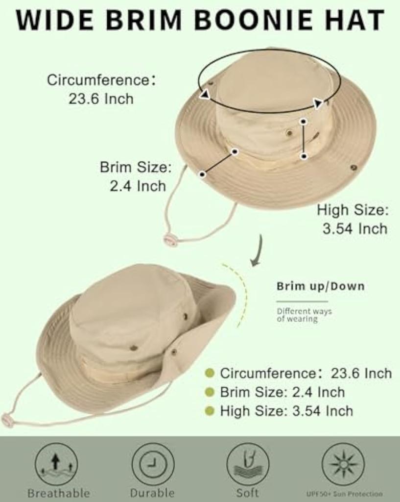 Sun Hats for Men Women Bucket Hat UPF 50+ Boonie Hat Foldable UV Protection Hiking Beach Fishing Summer Safari