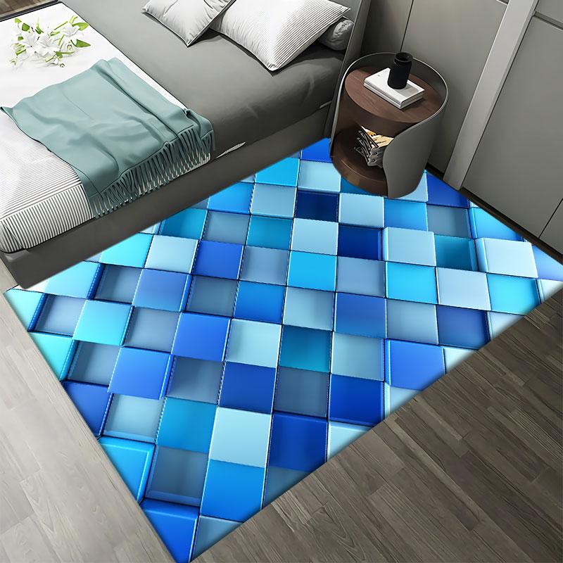 3D Colorful Geometry Block Carpets Large Area Rug for Living Room Bedroom Carpets Anti-Slip Floor Mat Kitchen Abstract Bath Mat