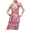 Belly Dance Costume Latin Dance Outfits Sequins Tassels Skirt and Halter Bra Top
