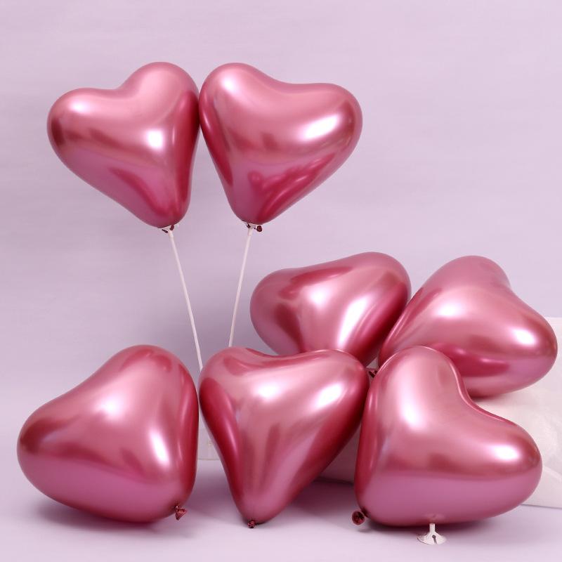 50Pcs / Bag Metal Chromium Balloons Thickened Heart Love Metallic Gold Latex Helium Balloon Wedding Birthday Christmas Decor 1bag-50pcs розовый