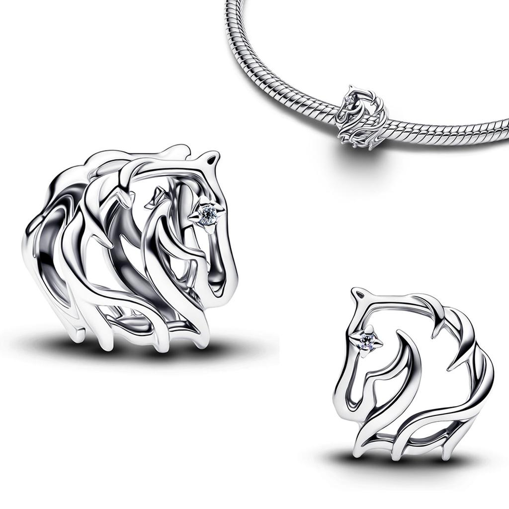 Original 925 Silver Seahorse Horseshoe Four Leaf Clover Pendant Beads Fit DIY Women's Necklaces Bracelets Jewelry Gifts