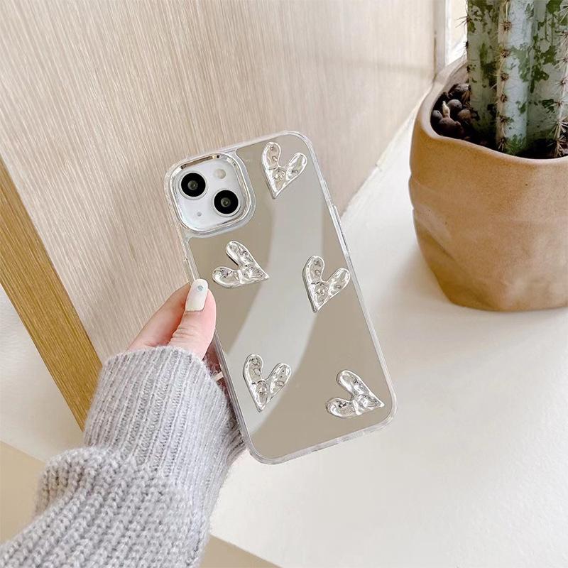 

Irregular Pleated Love Applies To Iphone16Pro Mobile Phone Case Apple 17 Mirror 14 Makeup Mirror 13 Niche iPhone 7/8/SE 2020