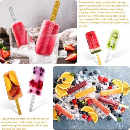 Geiserailie 80 Pieces Glitter Acrylic Sticks 4.53 Inch Reusable Mirror Sticks Laser Stick Craft Ice Cream Sticks for Party, Festival and Home DIY, 2