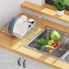 Adjustable Drain Baskte Stainless Steel Sink Tableware Rack Kitchen Fruit Drainer Expandable Vegetable Washing Basin Dish Rack