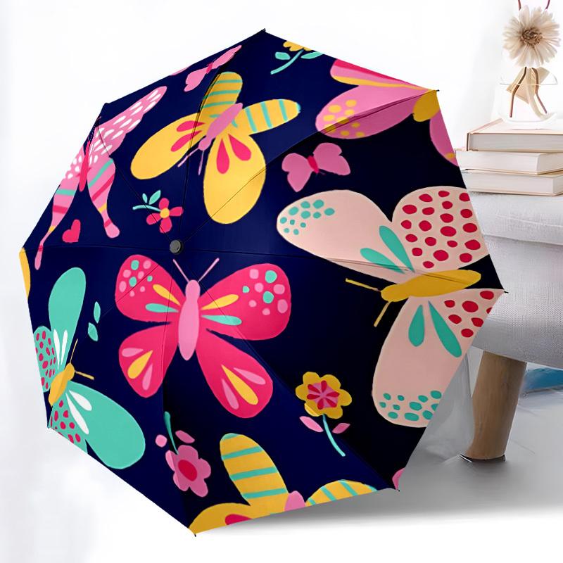 1pc Butterfly Print Automatic Umbrella - Automatic Opening And Closing, Sturdy Iron Frame, Portable Folding Design yy251018127