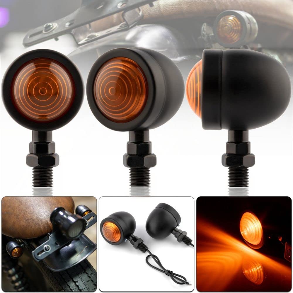Motorcycle Bullet Turn Signal Cannonball Type Harley Yamaha Honda Old Car American 4 Piece Set (Matte Black)