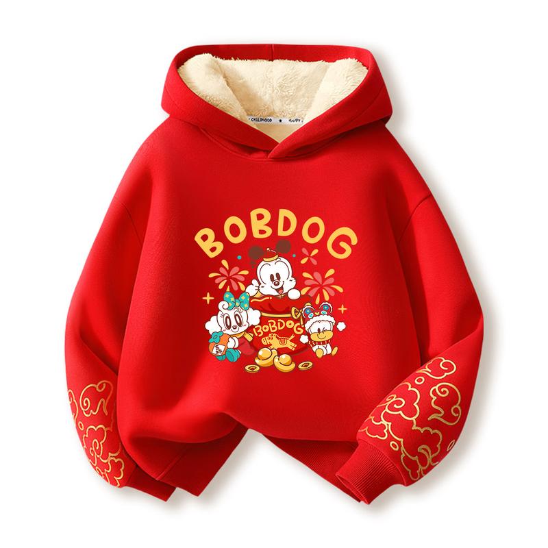 Boboduck Kids Chinese New Year Red Fleece Hoodie 120