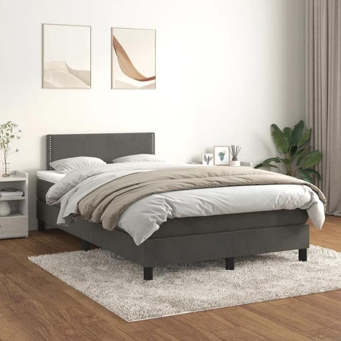 Maison Exclusive - Dark Grey Velvet Bed Slat Base and Mattress 120x190cm
