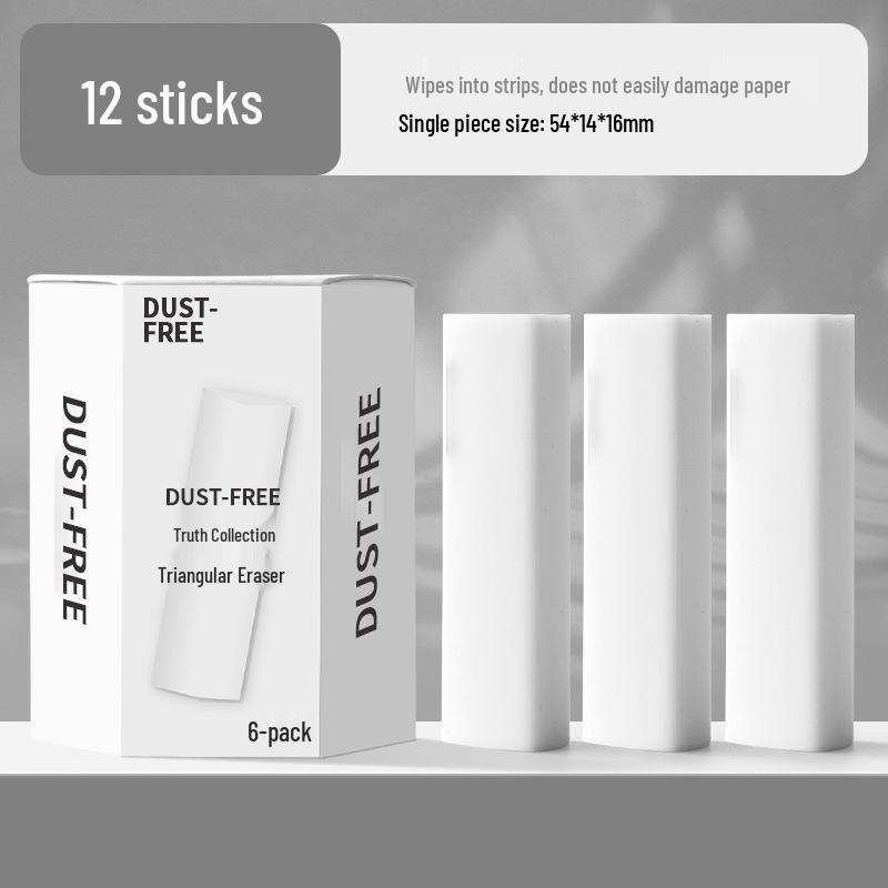 

New 12-Piece Dust-Free Triangular Erasers for Primary Students - Erases Cleanly into Lines