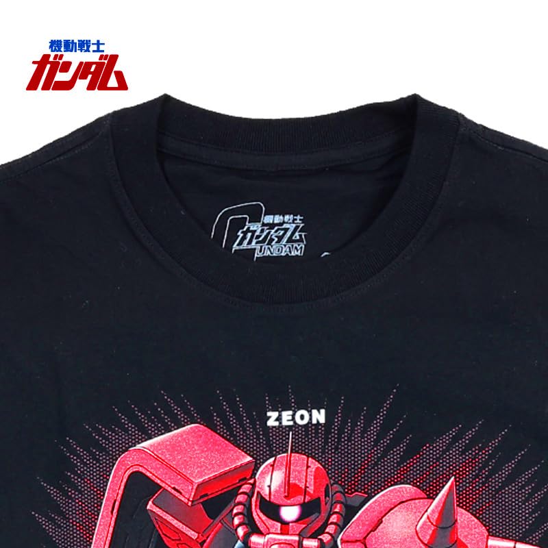 EVERSOUL Mobile Suit Gundam Short Sleeve T-Shirt, Red Comet, Char's Zaku, Mobile Suit, Zeon Forces, Men's, Black, Size L [Parallel Import]