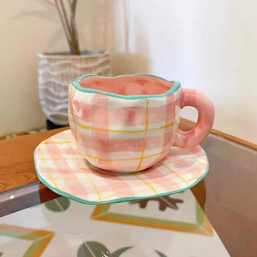 Japanese Hand Painted The Blue Sky and White Clouds Coffee Cup with Saucer Ceramic Handmade Tea Cup Saucer Set Cute Gift for Her