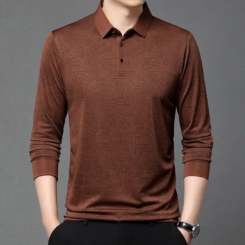 Stylish long-sleeve polo shirt with wood grain design.