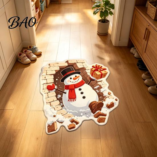 Soft Imitation Cashmere Rug Christmas Entrance Mat, Santa Claus Entryway Rug, Non-Slip Indoor Decoration for Kitchen Bathroom Home Xmas Holiday Decor