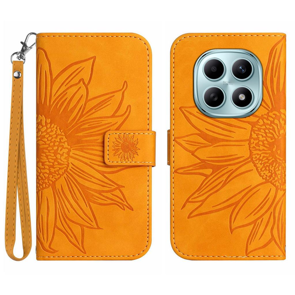 Für Xiaomi Poco M8 5G/Redmi Note 15 5G (Global)/15 4G (Global) Hülle Sonnenblumen-Prägung Leder-Geldbörse Handyhülle mit Handschlaufe