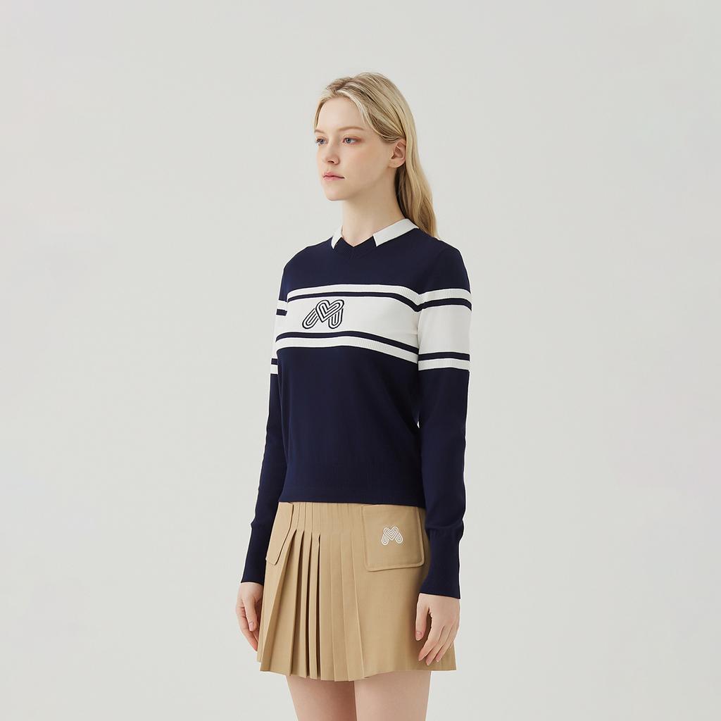 MARTINE GOLF Logo V Neck Pullover_Navy