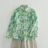 2025 Spring Green Floral Lapel Shirt for Women – Lightweight, Versatile & Loose Fit