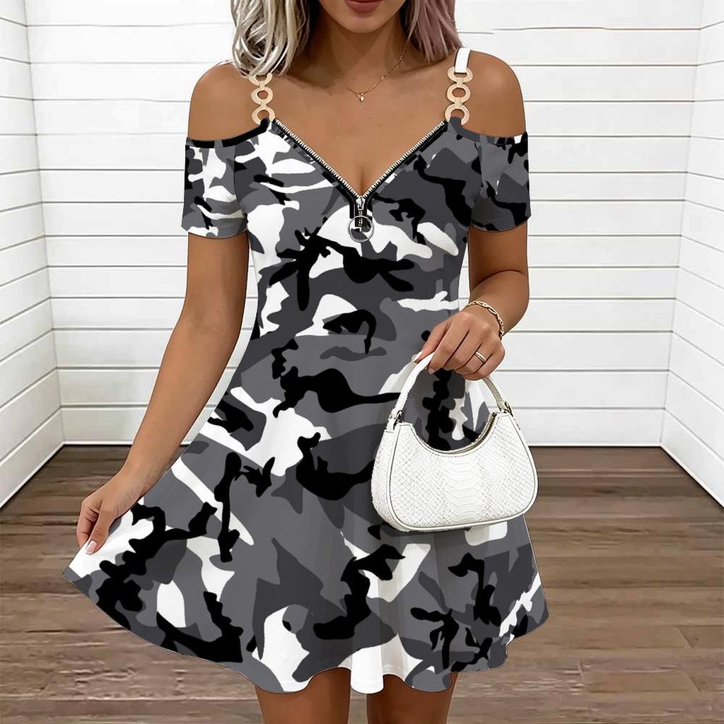 Damen Neckholder Übergröße Kleid Mehrfarbig Botanisch Bedruckt Fließendes Strand Sommerkleid