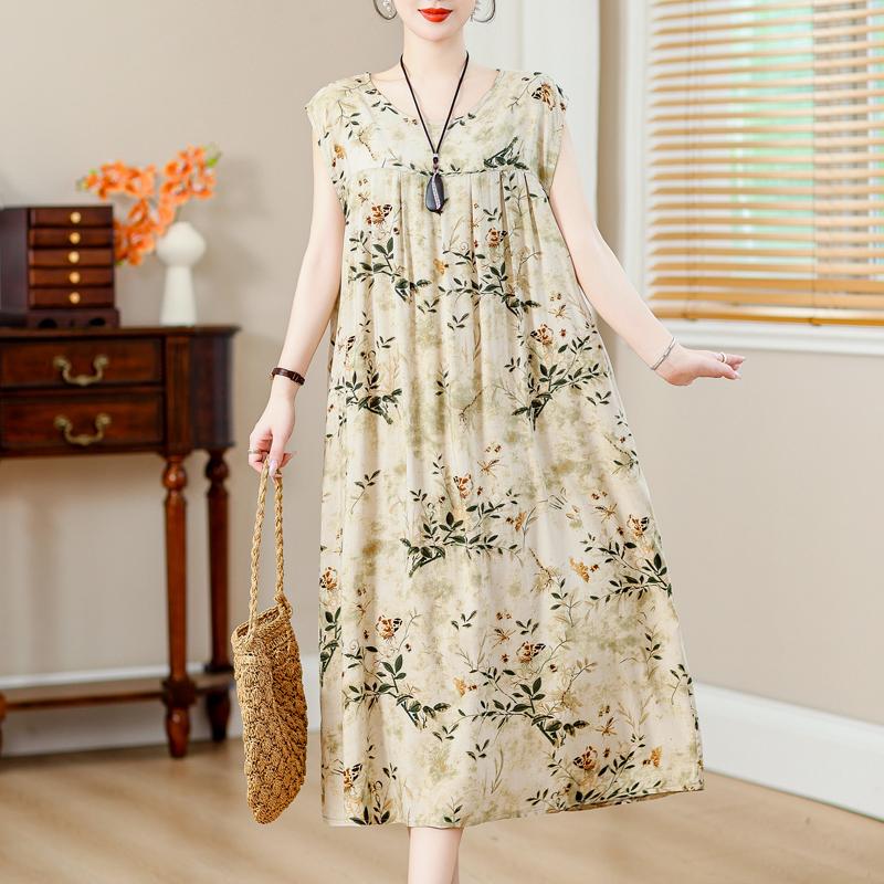 Rochie Vintage Vara Marime Plus Femeie Oversize Largi Fara Maneci Casual Elegant Rochii Lungi