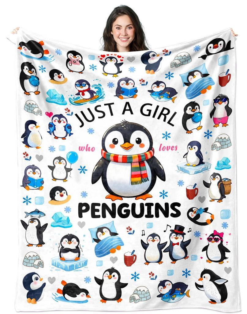 Penguin Blanket Soft Cute Penguins Flannel Fleece Throw Blanket Lightweight Fuzzy Plush Blanket for Couch Bed Sofa Home Decor