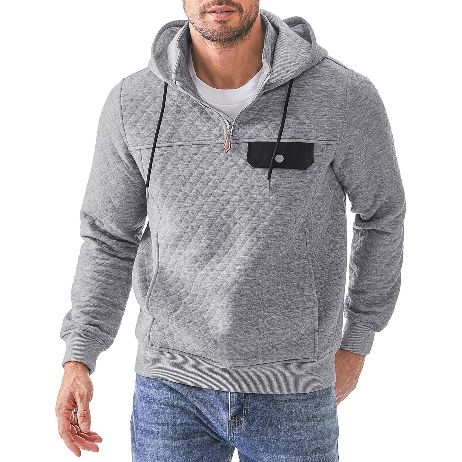 

Men s Solid Color Plaid Hooded Sweatshirt Men s Casual Pocket Half Zipper Hooded Sweatshirt L